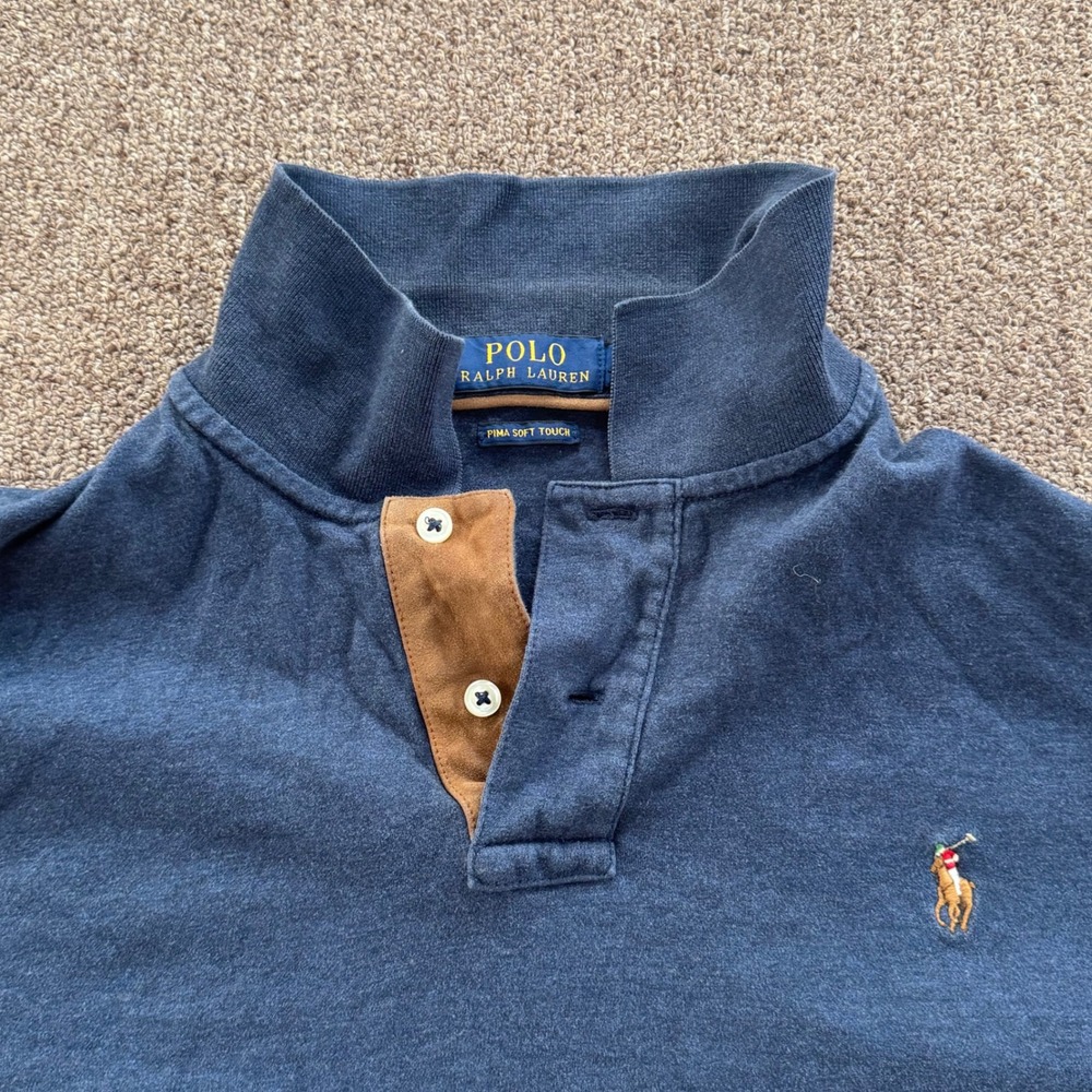 Polo Ralph Lauren Mens Pima Soft Touch Long Sleeve Polo Shirt Navy Blue Medium